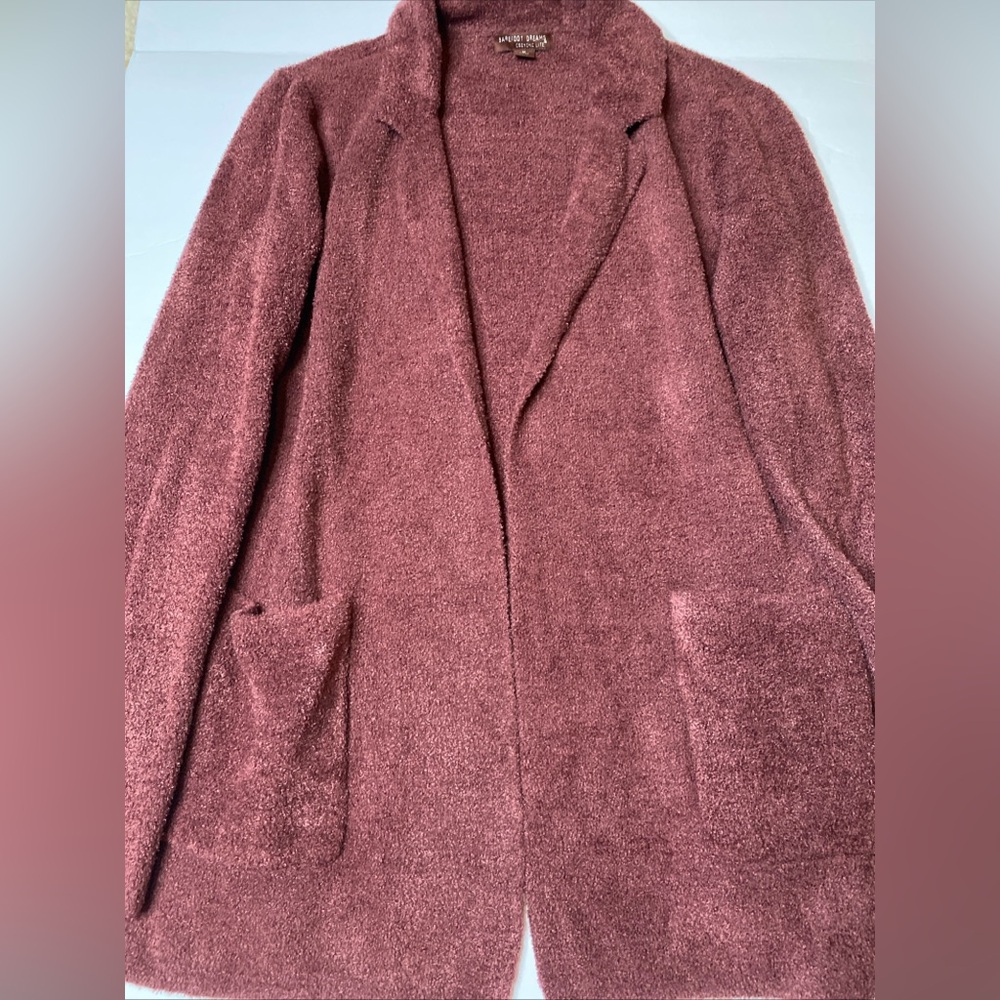 Barefoot Dreams Cozychic Lite Medium M Soft Collared Open Front Cardigan Plum